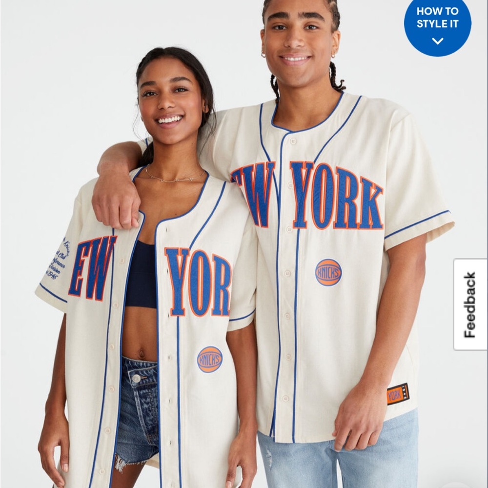 Aeropostale Cream and Blue New York Jersey Medium NWT